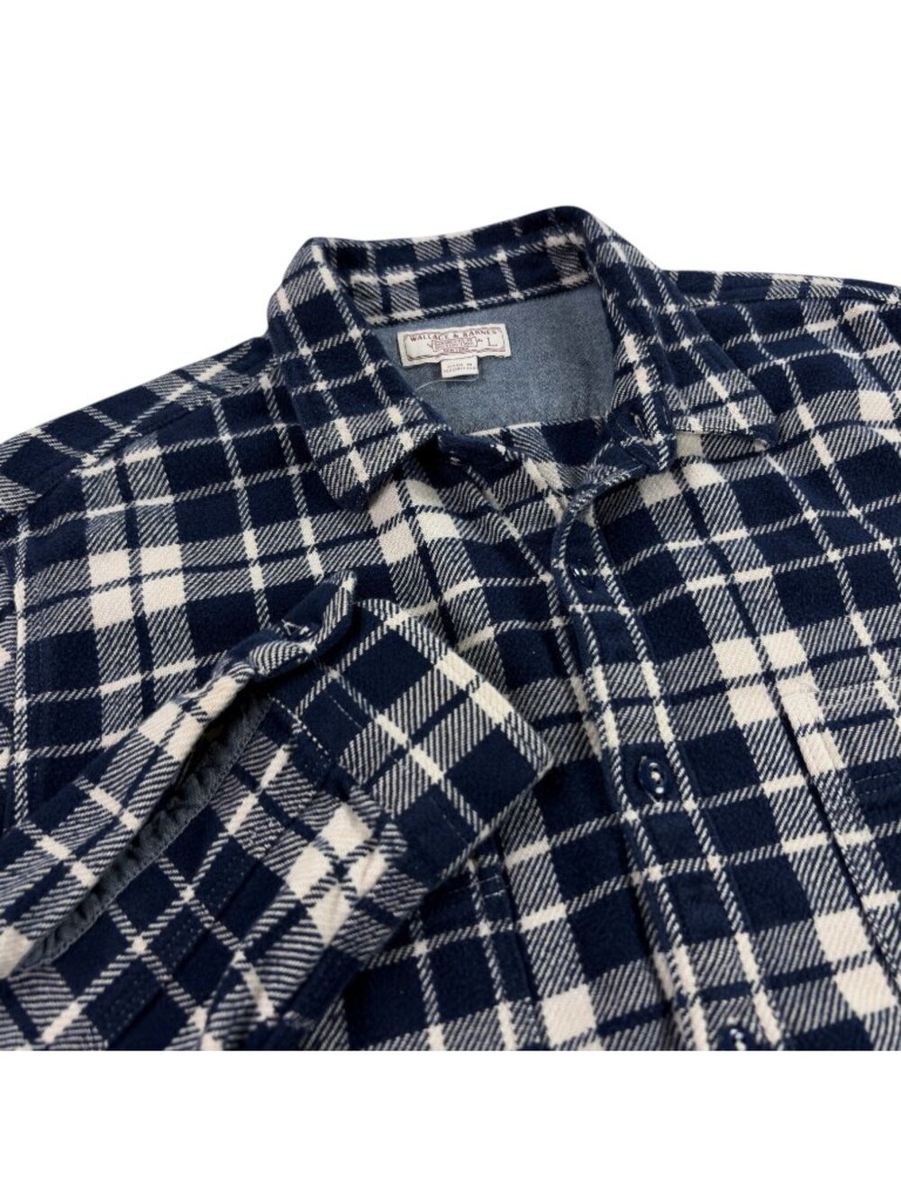 Wallace & Barnes J Crew Heavyweight Flannel Mens Size L SLIM FIT Navy Plaid NEW
